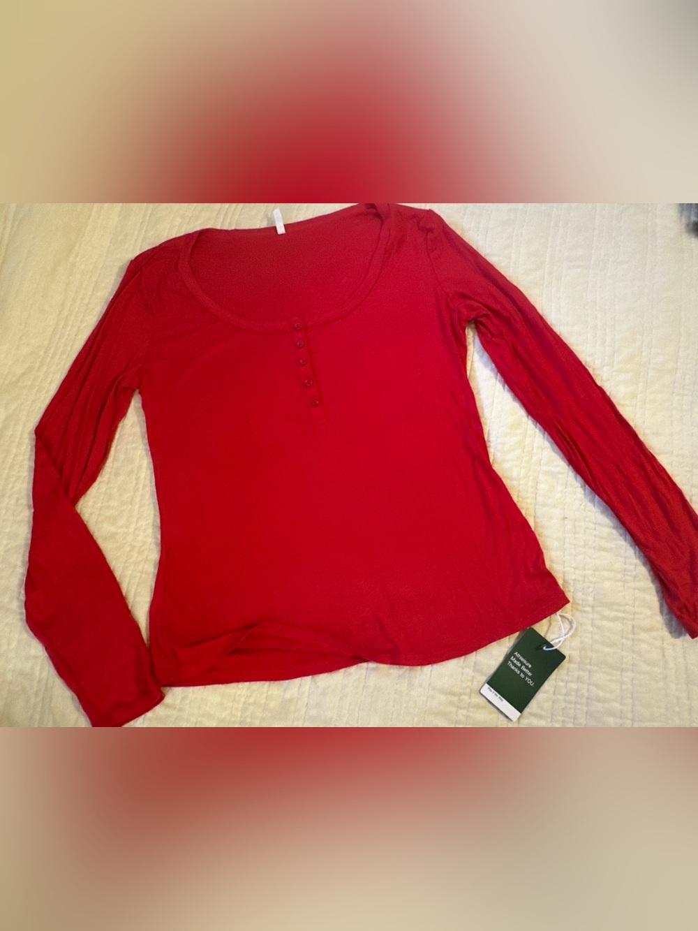 HALARA Women’s Red Long Sleeve Henley Top Lara NWT